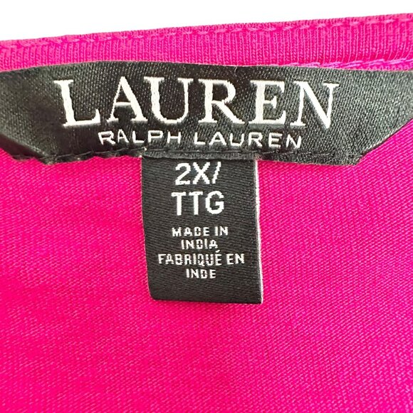 Lauren Ralph Lauren Boho Peasant Top Womens 2X Fuchsia Embroidered with Tassels - Picture 3 of 8